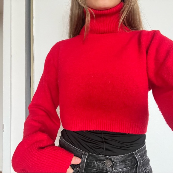 Red Princess Polly Cropped Turtleneck Sweater - Picture 3 of 3